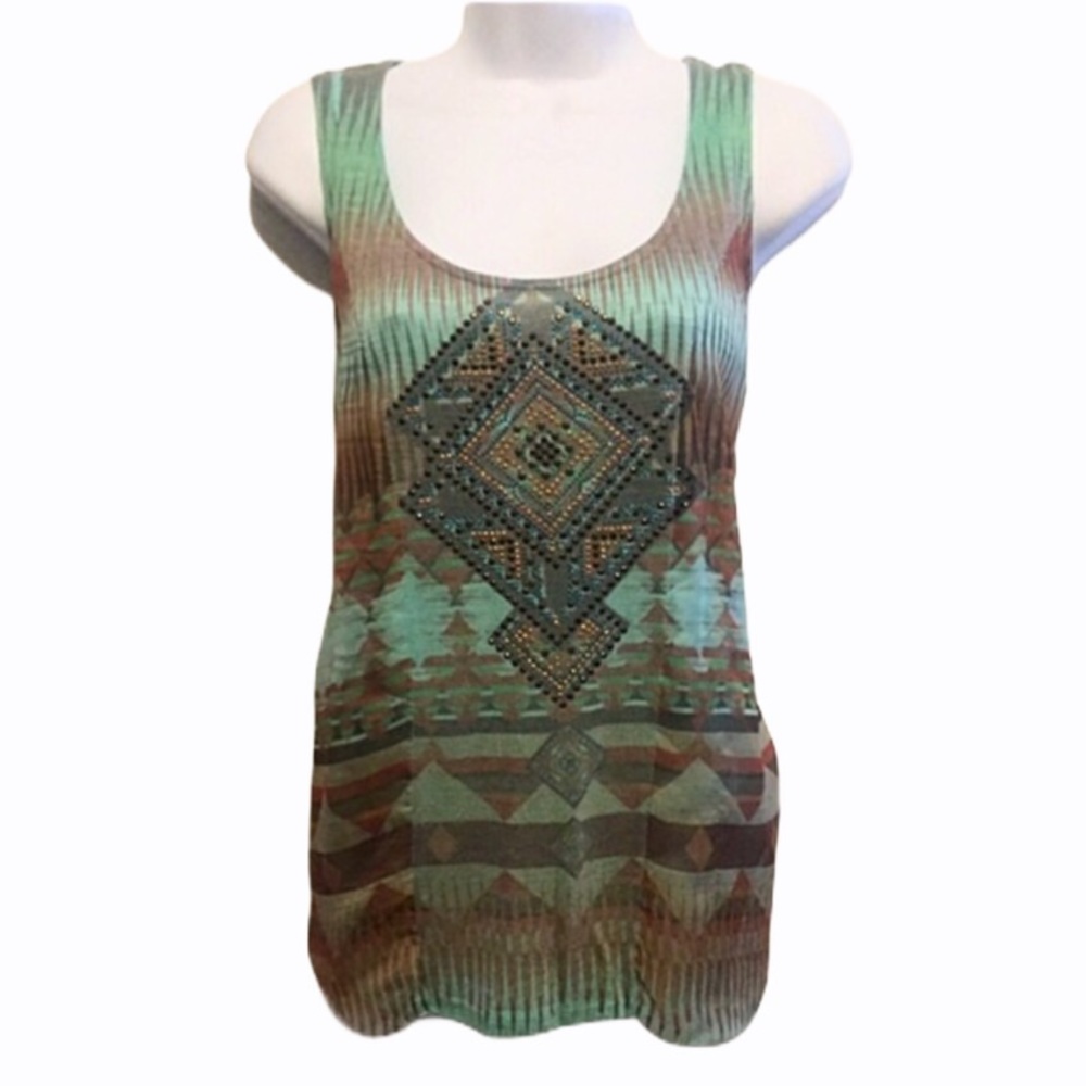 Tribal Tank w/ Studded Chiffon Overlay